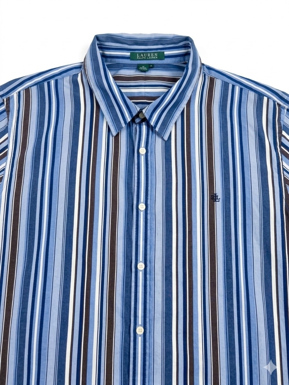 Lauren Ralph Lauren Womans Blue and Brown Multi-Stripe Button-Down Shirt 3x